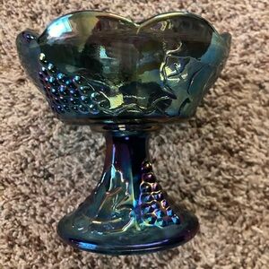 Vintage Indiana Carnival Iridescent Blue Glass Candle Holder 5” tall 4.5” wide